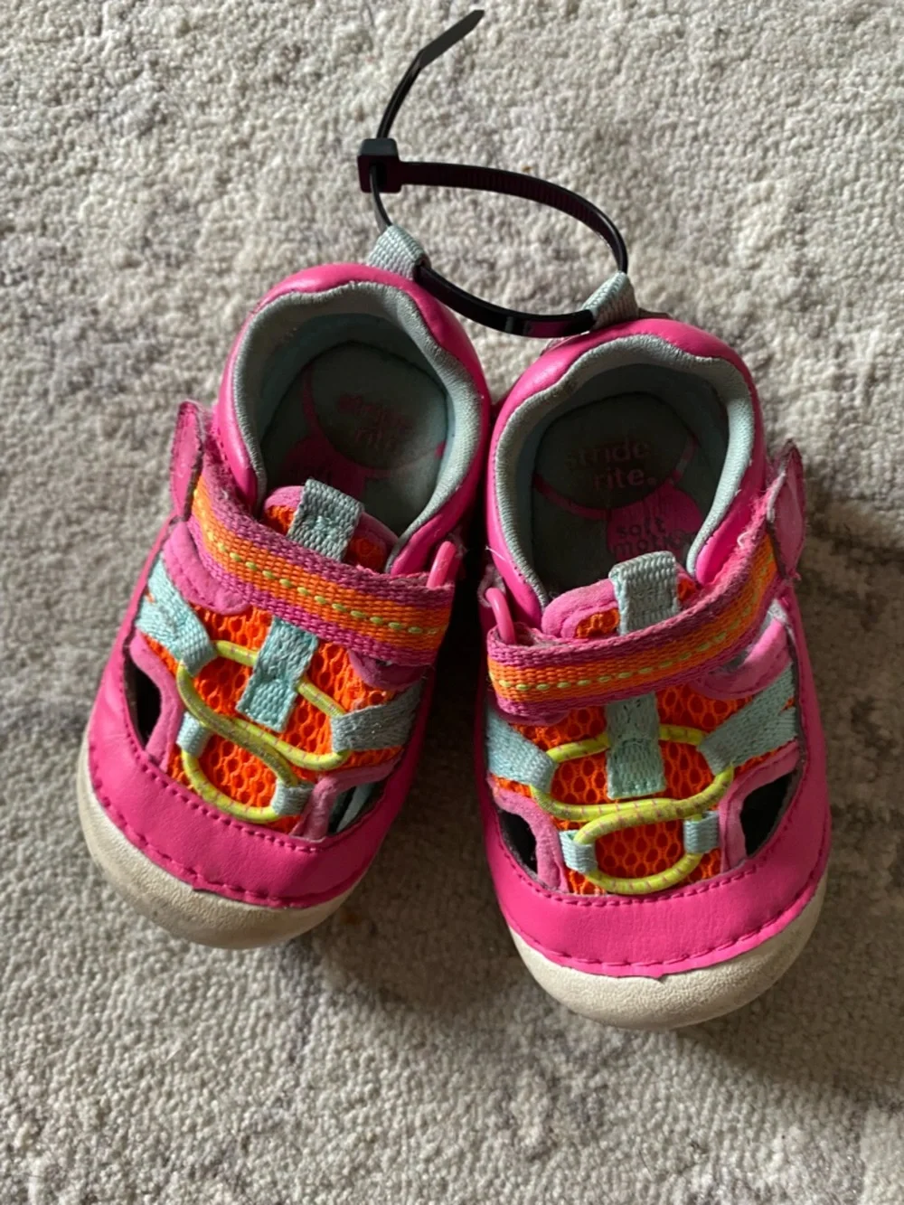 Stride Rite Girls Pink and Orange Water Shoes with Mint Accents